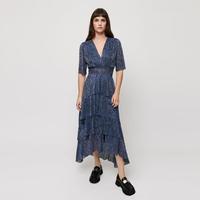 maje 冬季女装法式优雅深蓝色收腰蛋糕裙连衣裙长裙