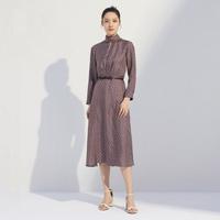 限尺码：Sandro 冬季浪漫法式印花长袖连衣裙女长裙晚宴宴会礼服裙