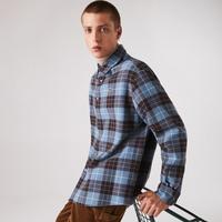 限尺码：LACOSTE 法国鳄鱼男装复古格纹宽松长袖衬衫男休闲保暖绒里舒适男式衬衫