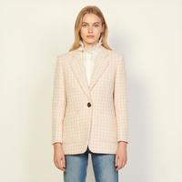 Sandro 冬季女装法式减龄少女粉千鸟格厚花呢外套休闲西服大衣