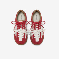 PLUS会员：百思图 女士真皮厚底德训鞋 W0883AM6 红/白 37