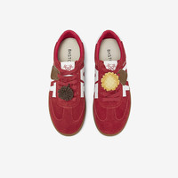 百思图 2026春季新款真皮银色德训鞋厚底增高女运动休闲鞋UXI01AM6 红色/白色 34