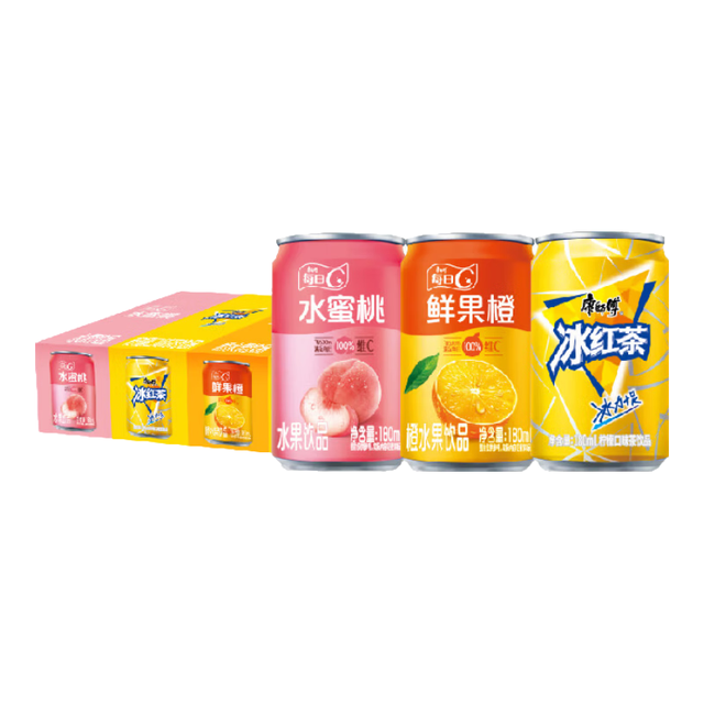 康师傅 冰红茶/鲜果橙/水蜜桃180ml*18罐 混合装 （plus会员免运费）