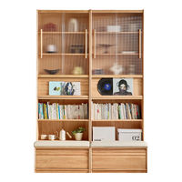  LINSY/林氏家居 一体靠墙 实木书柜+软包卡座+玻璃门 【全实木|原木色】1.6m卡座书柜