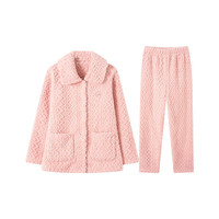 芬腾 睡衣女秋冬季少女感保暖翻领开衫长袖家居服套装 虾粉 M