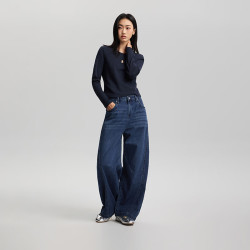 Lee 26新品超宽松弯刀牛仔裤深蓝色女