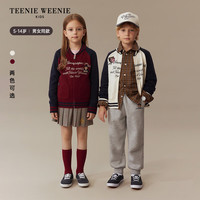  TEENIE WEENIE 撞色插肩袖 儿童毛织开衫 酒红色 140 cm