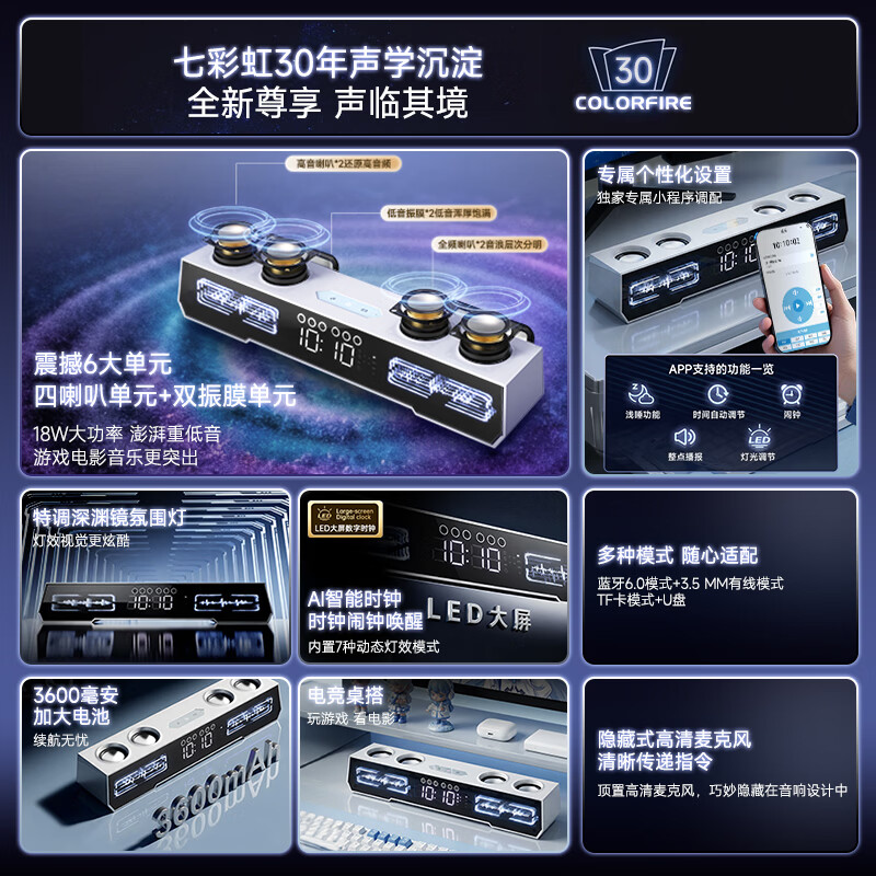【4单元+2振膜+深渊镜-AI时钟】电竞基础版音箱破晓白