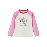 迪士尼 童装女童长袖T恤2026春季新款中大童女孩卡通印花拼色打底衫上衣 紫色
