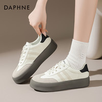 达芙妮 银色德训鞋子女春季新款休闲百搭蕾丝小白鞋