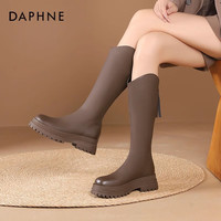 达芙妮 显瘦V口长筒靴女秋冬高筒靴厚底增高骑士靴