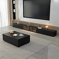 伊意 电视柜茶几组合现代简约客厅家用柜子轻奢高级感黑色落地电视机柜 1.8米电视柜玻璃门款
