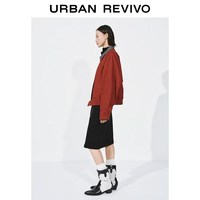 URBAN REVIVO 拼接格纹翻领小马刺绣 女士外套