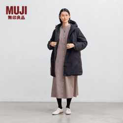 無印良品 MUJI 女式不易沾水羽绒大衣中长款羽绒服女款女装25年冬季外套BD10UA5A 黑色 S (155/80A)