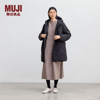 無印良品 MUJI 女式不易沾水羽绒大衣中长款羽绒服女款女装25年冬季外套BD10UA5A 黑色 S (155/80A)