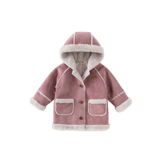 戴维贝拉 秋冬加绒儿童开衫麂皮绒女童外套小童连帽上衣女宝宝外衣童装 灰紫色 110cm（身高100-110cm）