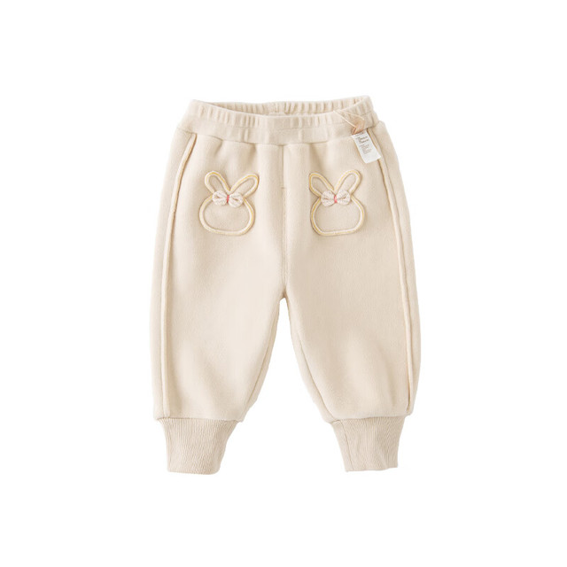 戴维贝拉 童装女童休闲长裤宝宝摇粒绒裤子洋气秋冬新款儿童裤保暖幼儿服装 米色 1