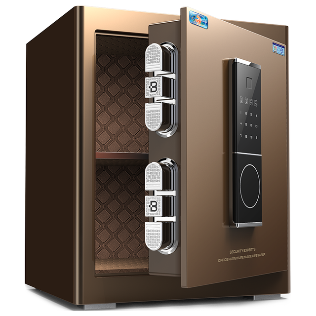 移动端、京东百亿补贴：虎牌 保险柜家用小型指纹密码蓝牙WiFi全钢防盗保险箱办公可入墙 45cm咖金色 三层 密码款