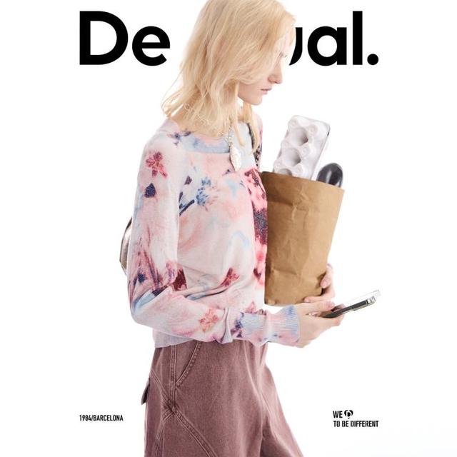 Desigual 26春夏新品玫瑰印花圆领长袖女式针织衫