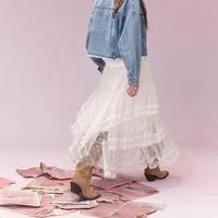 妖精的口袋 2026春季新款温柔甜美白色蕾丝边蛋糕裙高腰显瘦百搭a字纱裙