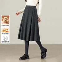 尚都比拉 早春通勤百搭松紧腰毛呢半裙高品质伞裙