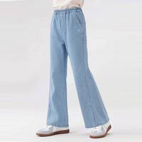 安奈儿 童装女童显瘦显高微喇开叉牛仔裤26夏新款棉柔弹力亲肤时尚长裤