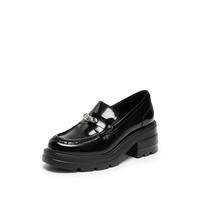 思加图 冬季英伦风乐福鞋厚底增高一脚蹬小皮鞋女