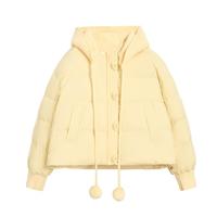 紫涵 短款针织连帽拼接羽绒服毛球系绳鸭绒外套