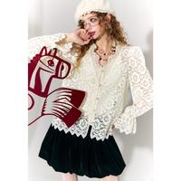 妖精的口袋 春季款米白色纯欲风叠穿蕾丝打底衫甜美内搭开衫上衣