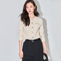 LILY 小香风含绵羊毛都市通勤短款修身米色针织开衫外套