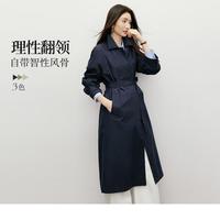 红袖 2026春季女装复古英伦风系带单排扣插肩长袖翻领长风衣