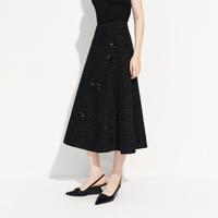 范思蓝恩 黑色粗花呢精致千金风小香风女春2026镶钻高腰显瘦A字半身裙