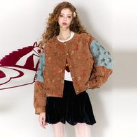 妖精的口袋 2026早春新款新中式提花撞色短外套新年穿搭老钱红咖色上衣