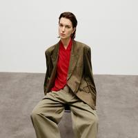 edition 复古麂皮绒宽肩廓形女绅士西服通勤西装外套