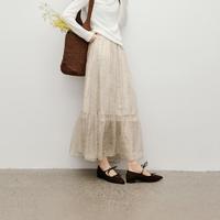 红袖 2026春季女装佩斯利印花木耳边松紧腰拼接长款A字半身裙