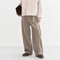 太平鸟 男装冬款宽松直筒西裤磨毛腰带阔腿裤男式休闲裤