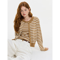 范思蓝恩 条纹针织开衫外套 女 秋冬2024新款毛衣背心两件套14105 咖色开衫 L