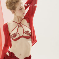  Creme Su 花瓣刺绣闪光玻璃纱 女士文胸 勃艮第红 32/70A