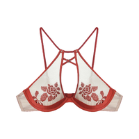  Creme Su 花瓣刺绣闪光玻璃纱 女士文胸 勃艮第红 36/80C