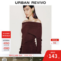 UR UR2026春季新款女装气质简约一字领褶皱修身针织衫UWM960007 绛红 XS