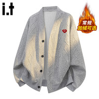  :CHOCOOLATE 提花设计 男士针织衫外套 花灰色加绒 L 【110-125斤】