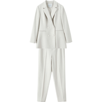 尚都比拉气质休闲双排扣西装套装女春秋时尚减龄两件套 云白 M 