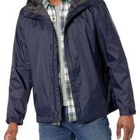 TOMMY HILFIGER 男士轻薄防水连帽外套 尼龙透气夹克 Navy Large