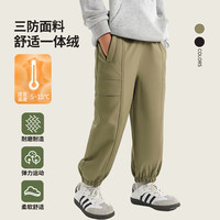 棉致 2025秋季男女童防水裤加绒裤子女童滑雪裤男童工装裤三防户外裤 军绿 110