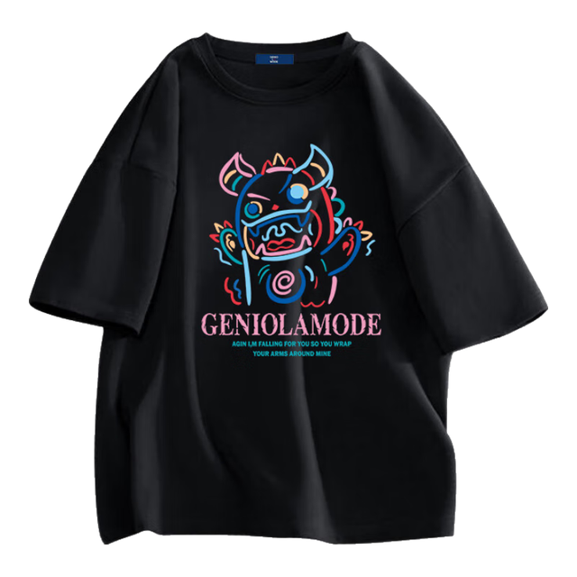 GENIOLAMODE 森马集团短袖T恤男潮牌印花宽松休闲五分袖纯棉舒适透气t恤