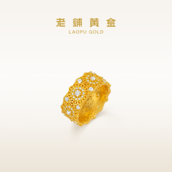 老铺黄金 古法手工足金指环 · 玫瑰花窗（1号）钻戒 9号金重约9.0g