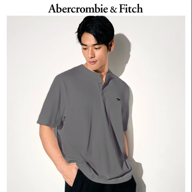 Abercrombie & Fitch 小麋鹿【挺括有型】100%棉宽松亨利领短袖T恤 多色可选 KI124-5188