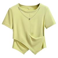 珊莹 不规则设计感 女士短袖T恤 黑色 2XL