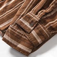 凡客诚品 日系复古文艺休闲宽松灯芯绒撞色衬衣秋季新款条纹衬衫男长袖上衣