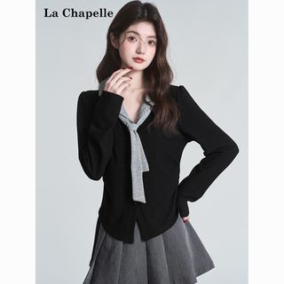  La Chapelle/拉夏贝尔 拼接Polo领 女士上衣